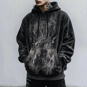 Sudadera con capucha personalizada con apliques, 100% algodón, efecto desgastado por el sol, oversize, lavado ácido, corte cropped y boxy, con logo estampado y pedrería, para hombre - Product Image 3