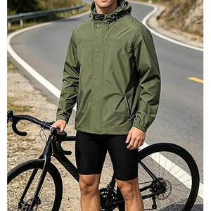 Chaqueta Cortavientos Impermeable con Capucha para Hombre, Color Verde Oliva, Informal, para Primavera, para Actividades al Aire Libre, Ligera, de Poliéster, Corte Regular - Product Image 3