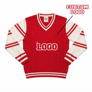 Suéter de Punto Rojo con Cuello en V para Mujer, Manga Larga, Estilo Preppy, Jersey de Invierno, Logotipo Personalizado en la Parte Delantera, 100% Acrílico - Product Image 1