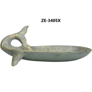 Bronze Dolphin Shaped Tray 7 Inch Long Home Decorative Metal Sculpture Casting Art - Product Image 2