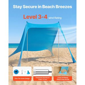 Tenda da Spiaggia UPF50+ con Protezione Solare, Altezza 6.6 ft, con Sacchi di Sabbia per Stabilità, Pali 7.5x7.5 ft, Gazebo da Spiaggia Facile da Montare - Product Image 4