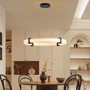 Lampadario a sospensione moderno a LED da 24 pollici con altezza regolabile, finitura effetto marmo, anello in resina, a sospensione a soffitto - Product Image 1