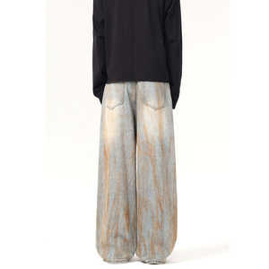 Jean droit personnalisable style vintage streetwear pour homme, en denim délavé, coupe baggy, style Y2K hip-hop, effet boue, pour hiver et automne - Product Image 4