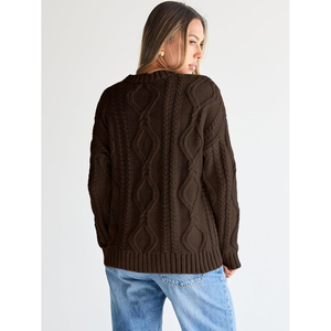 Suéter de cuello alto de punto trenzado extragrande para mujer, manga larga, antipilling, casual, grueso, de otoño, 100% poliéster - Product Image 4