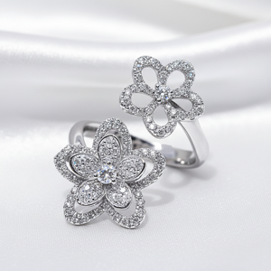 Anillos de Compromiso de Moissanita VVS con Diseño Floral Abierto, Modernos y Personalizados, en Plata de Ley 925, para Mujer, Regalo de Aniversario o Boda - Product Image 3