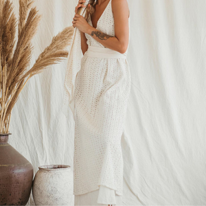 Vestido Boho Blanco de Verano, Algodón Orgánico Blanco, Doble Capa, Maxi, Modesto, Elegante, Estilo para Bodas y Fiestas - Product Image 4