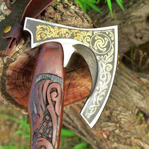 Hacha Vikinga Forjada a Mano Personalizada de BA Enterprises, Mango de Madera de Palisandro Tallado con Escamas de Dragón, Hoja de Acero con Alto Contenido de Carbono de 4 3/4 Pulgadas - Product Image 3