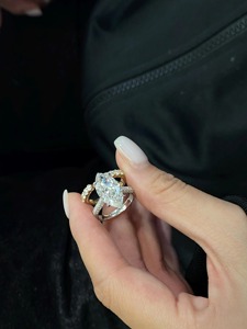 Marquise Cut Lab Grown <b>Diamond</b> <b>Ring</b> Set 5 Carat 14K Solid Gold Engagement <b>Ring</b> with Stackable Wedding Bands Bridal Jewelry - Product Image 5