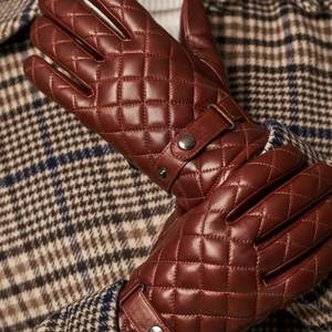 lambskin leather <b>gloves</b> with cashmere lining and checkered pattern - Product Image 3