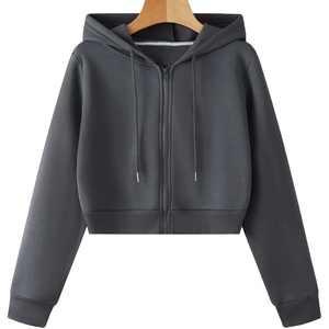 Sudadera corta a la moda con capucha y corte holgado y relajado para mujer - Product Image 3