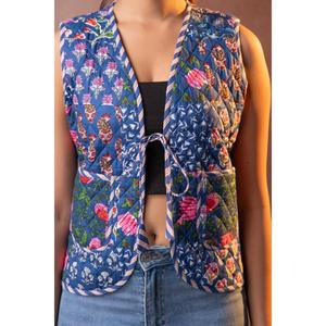 Arts <b>Quilted</b> Knitted Short Floral Patchwork Sleeveless Vest V-Neck <b>Single</b> Breasted Cotton Block Printed Spring Women's Jacket - Product Image 5
