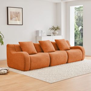 Divano 3 Posti Senza Struttura in Spugna ad Alta Densità 32D, Design Antiscivolo, Tessuto Teddy, Nessun Montaggio Richiesto, Braccioli Curvi, per Soggiorno - Product Image 1