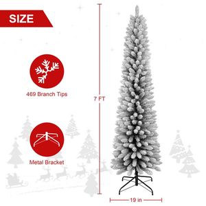 <b>6FT</b> Slim PVC Flocked Christmas Pencil <b>Tree</b> with 358 Snowy Tips Sturdy Metal Stand Space Saving Design & Realistic Snow Effect - Product Image 6