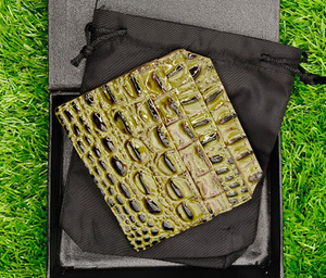 Genuine Cowhide Leather Olive Green <b>Card</b> <b>Holder</b> With Premium Box Men Alligator Textured Slim Minimalist Credit <b>Card</b> Case Quality - Product Image 1