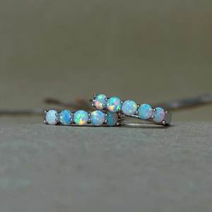 Blue <b>Opal</b> Hoop <b>Earrings</b> 925 Sterling Silver Huggies October Birthstone Jewelry Gift For Her Dainty Style - Product Image 1