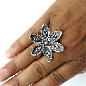 925 Sterling Silver <b>Adjustable</b> <b>Ring</b> Comes With Classic And Ethnic Flower Design Handmade Boho <b>Ring</b> For Engagement & Anniversary - Product Image 4