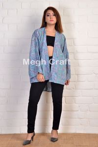 Cárdigan corto de seda de gran venta para mujer, cómodo y ligero, con estampado floral, estilo kimono, para fiesta en la playa, ropa de mujer. - Product Image 4