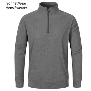 Sweat-shirt léger à col zippé pour homme, uni, 100% coton, décontracté, manches longues - Product Image 3