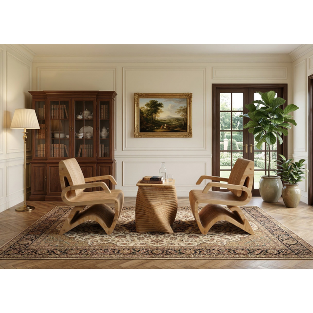 Modern Wood Armchair Set with Side Table for Living Room Decor