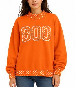 Pull à col montant pour femme, style universitaire, avec broderie à pois et lettres personnalisées, en molleton bouclette, pour le spirit scolaire preppy - Product Image 1