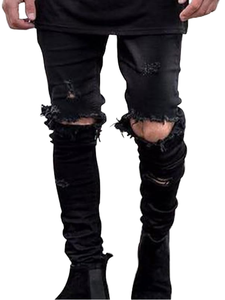 Pantalones vaqueros ajustados de mezclilla con lavado ácido para hombre, efecto desgastado y rasgado, pantalones cargo holgados para hombre - Product Image 1