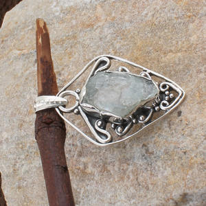 Handmade 925 Sterling Silver Aquamarine Pendant Natural Gemstone Artisan Handcrafted <b>Necklace</b> March <b>Birthstone</b> Jewelry Wholesale - Product Image 4