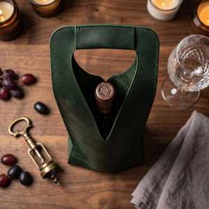 Porte-bouteille de vin en cuir véritable de qualité supérieure, sac de transport de luxe pour une bouteille, présentoir de bureau, cadeau LEB-0071 - Product Image 3