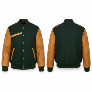 Vintage Rib Trim Letterman Bomber Mens Wool Body Leather Sleeves Applique <b>Patch</b> Custom University Outerwear Supplier Wholesale - Product Image 4