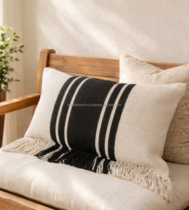 White & Black Woven Pillowslip Lumbar Large Size Handloom 12X20 Wahable Pillow Case Woven Textured <b>for</b> Home Decor - Product Image 5