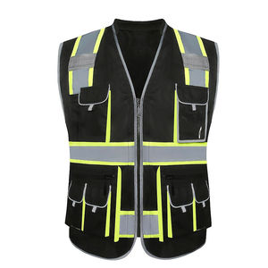 Gilet de sécurité noir imperméable, respirant, à séchage rapide, grande taille, en polyester, avec poches cargo réfléchissantes, pour la sécurité et la patrouille - Product Image 1