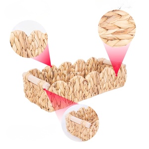 Eco Friendly Woven Organizer with Scalloped Lid and Wooden Handles, Wholesale Natural Decorative <b>Baskets</b> Vietnam Manufacturer - Product Image 3