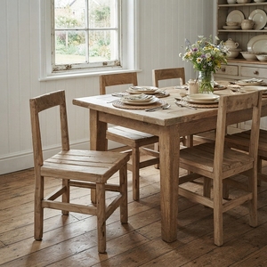 Silla de Comedor de Madera Maciza, Moderna y Rústica, con Respaldo, Silla de Cocina de Madera, Asiento Estilo Teca Natural, Muebles para Comedor - Product Image 5