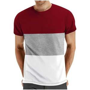 T-shirt décontracté à manches courtes et col rond pour homme, 100 % coton, 180 GSM, avec logo personnalisé OEM, blocs de couleur et imprimé rayé – Vente en gros - Product Image 1