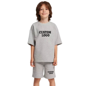Summer 2026 Shirt and Short Set Organic Cotton Two Piece Set for Boy Crewneck <b>Down</b> Shirts and Shorts Custom Children Clothes Set - Product Image 1