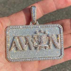 Colgante con Logotipo Personalizado, Colgante Rectangular con Incrustaciones de Diamantes, Joyería Hip Hop, Colgante de Diamantes Moissanite, Placa con Nombre Personalizada, Plata 925 - Product Image 2