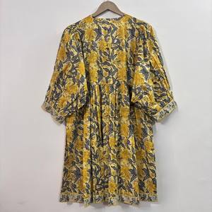 Vestido Casual Midi para Mujer, Tejido 100% Algodón, Liso, Manga Corta, Cintura Imperio, Estilo Babydoll, Cuello en V, Holgado, Funcional - Product Image 4