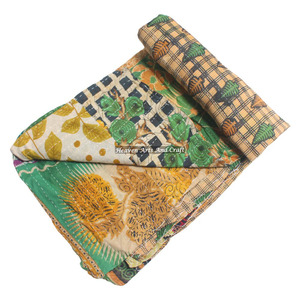 Traditional Rajasthani Hand Stitched Cotton Reversible Summer Kantha <b>Quilts</b> Indian Reversible Hand Stitched Heavy Throw Old Sari - Product Image 1