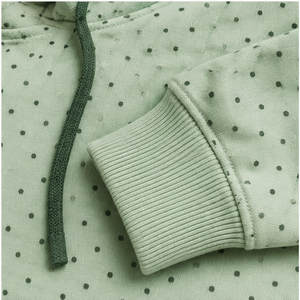 Sweat à capuche personnalisé pour femme, coupe ample et courte, motif micro-quadri et pois, en coton biologique French Terry, couleur menthe pâle - Product Image 5