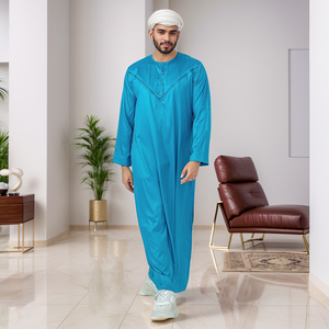 <b>Men</b> Black Polyester <b>Thobe</b> Long Sleeve Ankle Length Sweetheart Neckline Embroidered Breathable Casual Daily Wear Wedding Ramadan - Product Image 3