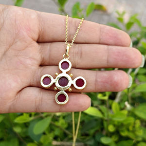 18k gold plated cross <b>necklace</b> round cabochon <b>ruby</b> jade christian jewelry <b>necklace</b> solid brass wholesale women fashion <b>necklace</b> - Product Image 6