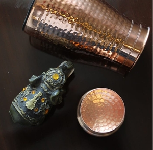 Handcrafted Copper Water <b>Bottle</b> <b>Flip</b> <b>Top</b> Lid Hammered Design Traditional Style Insulated Moisture-Proof Stackable Storage - Product Image 3