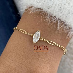 Bracelet chaîne trombone en diamant de laboratoire taille marquise remarquable pour femme, bijou fin solitaire élégant, bracelet minimaliste - Product Image 2