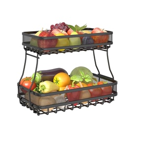 Cesta de frutas de dos niveles de calidad confiable, encimera de Metal negro y decoración de mesa de cocina, vajilla duradera - Product Image 1