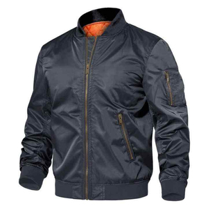 Chaqueta Bomber para Hombre, Color Sólido, Cierre de Cremallera, Cuello Alto, Casual, Resistente al Viento, Poliéster, para Otoño, Corte Regular, Estilo Ajustado - Product Image 6