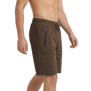Shorts de sport décontractés pour hommes avec logo personnalisé, en mélange de coton éponge, respirants, avec fermeture éclair et cordon de serrage, pour la course à pied, la gym et les activités sportives. - Product Image 4