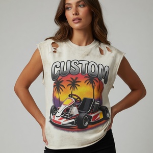 Camiseta sin mangas con estampado gráfico personalizado, 100% algodón, lavado ácido, calidad premium, para ropa urbana, servicio OEM. - Product Image 4