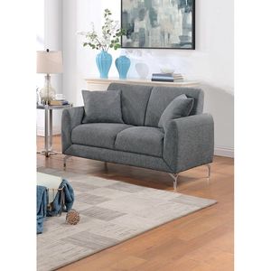 Elegante Juego de Sofá de 2 Piezas en Tela Gris Oscuro Tipo Arpillera, Diseño Acogedor, Sofá de Dos Plazas Afelpado con Almohadas para Mayor Comodidad en la Sala de Estar - Product Image 4