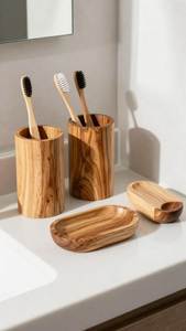 Porte-brosse à dents en bois avec compartiments de rangement pour dentifrice, solution d'organisation pour un comptoir de salle de bain bien rangé - Product Image 3