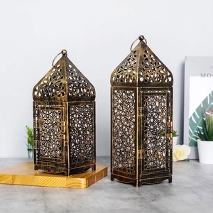 Vintage Moroccan Style Metal <b>Lanterns</b> Antique Bronze Hollow Cutout <b>Tea</b> <b>Light</b> Holders For Home Decoration Wedding & Ramadan - Product Image 1