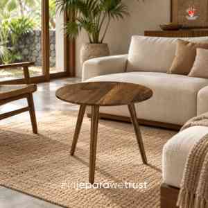 Table d'appoint ronde en teck massif, finition noyer, table basse en bois pour salon, hôtel, villa, meubles - Product Image 1